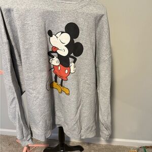 Disney Mickey Mouse Gray Graphic Crewneck Sweatshirt 2XL Unisex